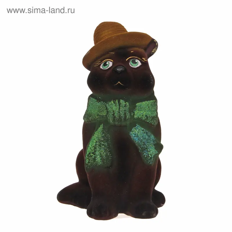 Копилка "Кот в шарфе" флок, коричневая