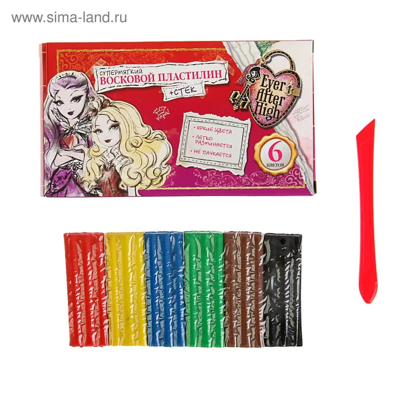 Пластилин восковый 6 цветов Ever After High, +стек, супермягкий