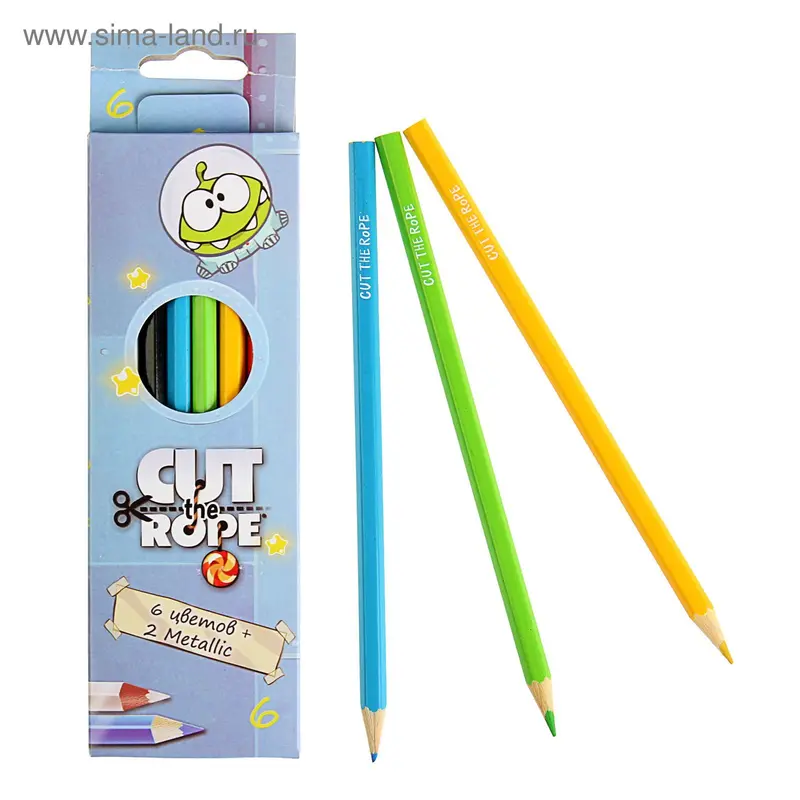 Карандаши 6 цветов+ 2 Metallic Cut the Rope 070555