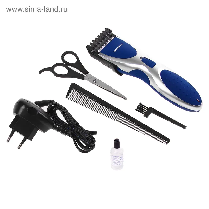Машинка для стрижки Supra HCS-202, 4 насадки, аккумулятор, синяя