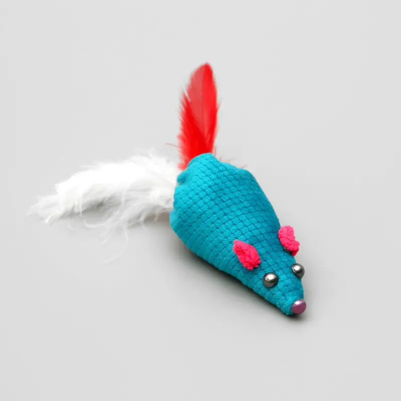 Игрушка для кошек "Мышка с пером", 8 см, микс цветов