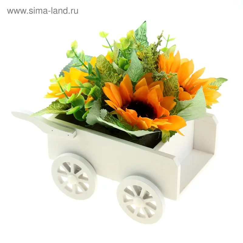 композиция в тележке 17*19 см подсолнухи