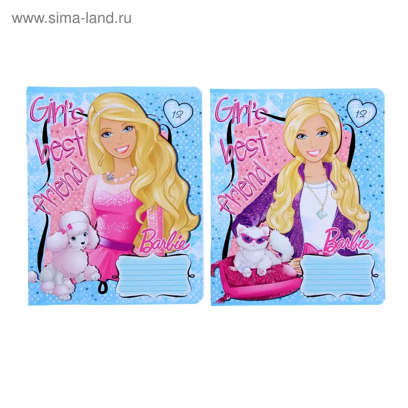 Тетрадь 12 листов клетка Barbie, МИКС
