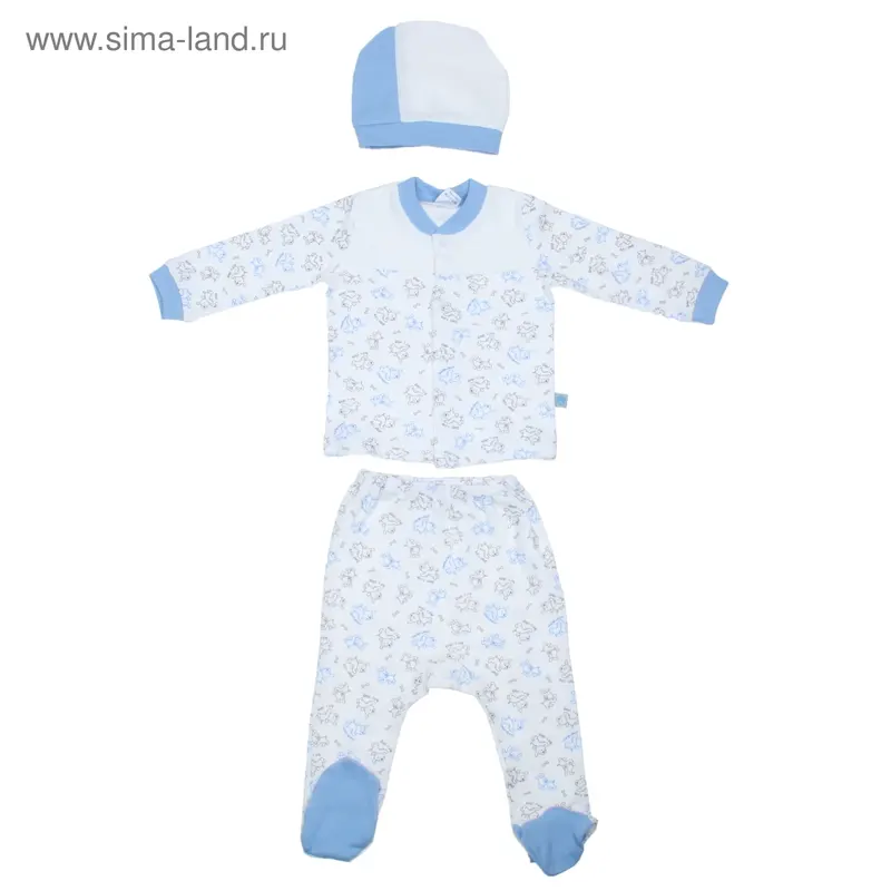 CAN 9403 Комплект (кофточка+ползунки+шапочка) рост 74 (48), цвет экрю/голубой