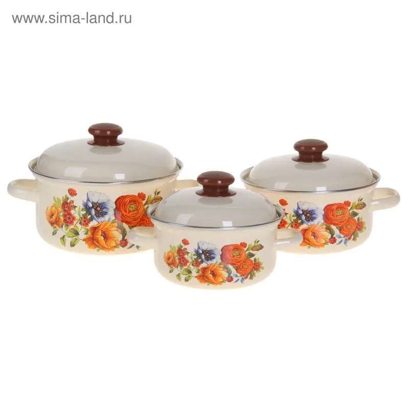 Набор кастрюль "Райские цветы" 3 шт: 1,5 л; 2 л; 3 л