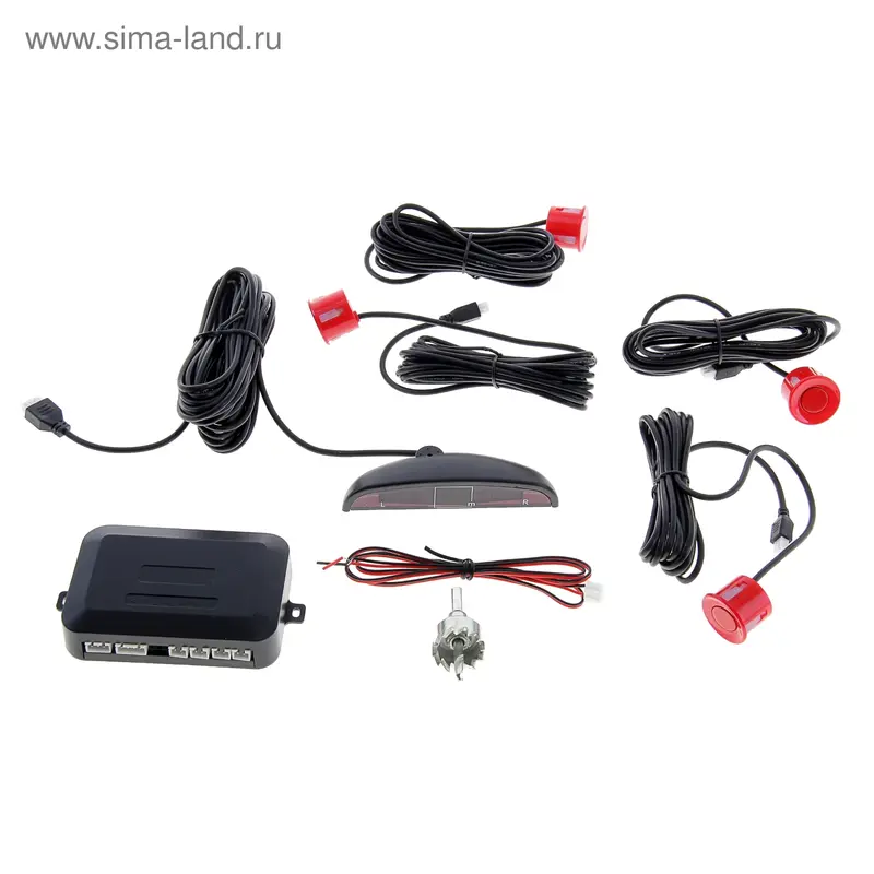 Парктроник LPS-001, 4 датчика, LED дисплей, биппер, 12 В, датчики красные