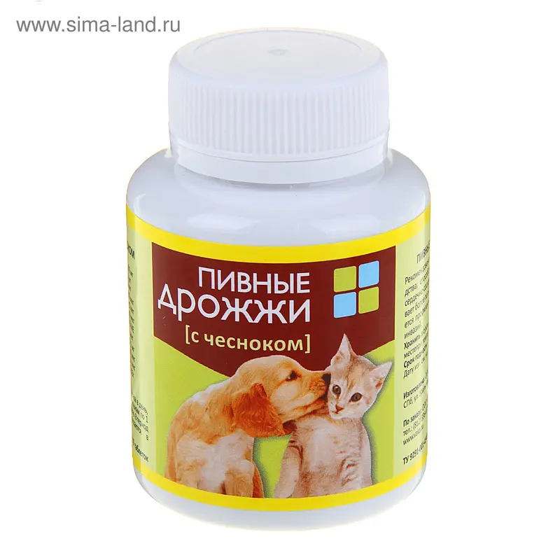 Пивные дрожжи с чесноком для кошек и собак, 80 таб