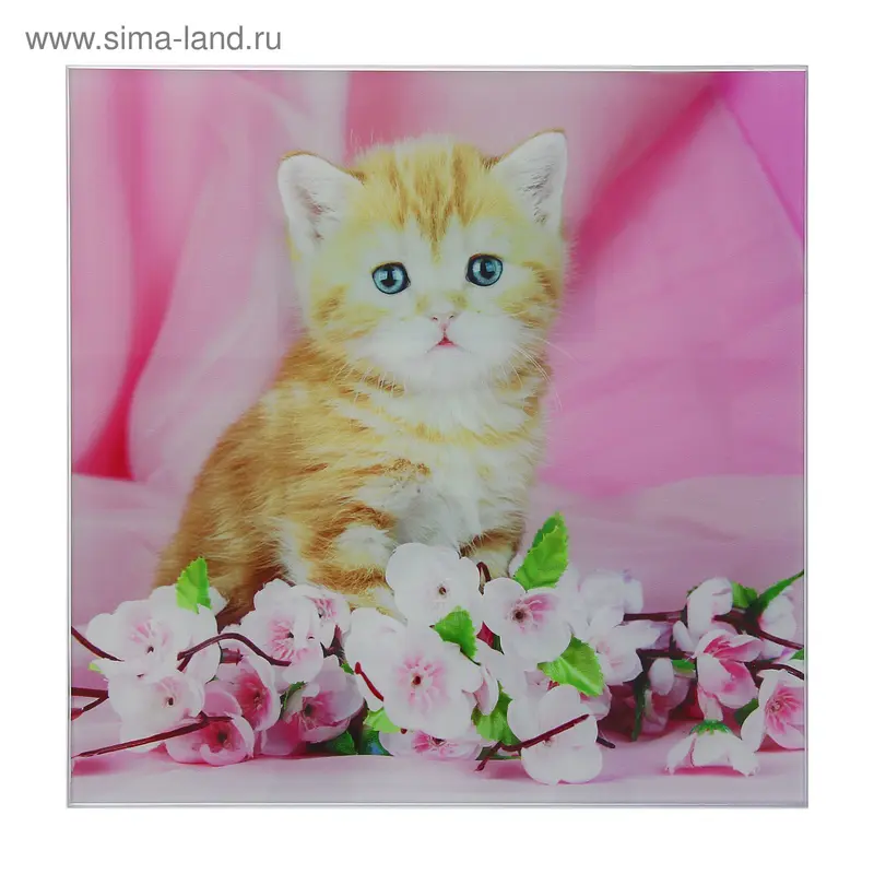 Картина на стекле "Котенок в сакуре" 30*30см