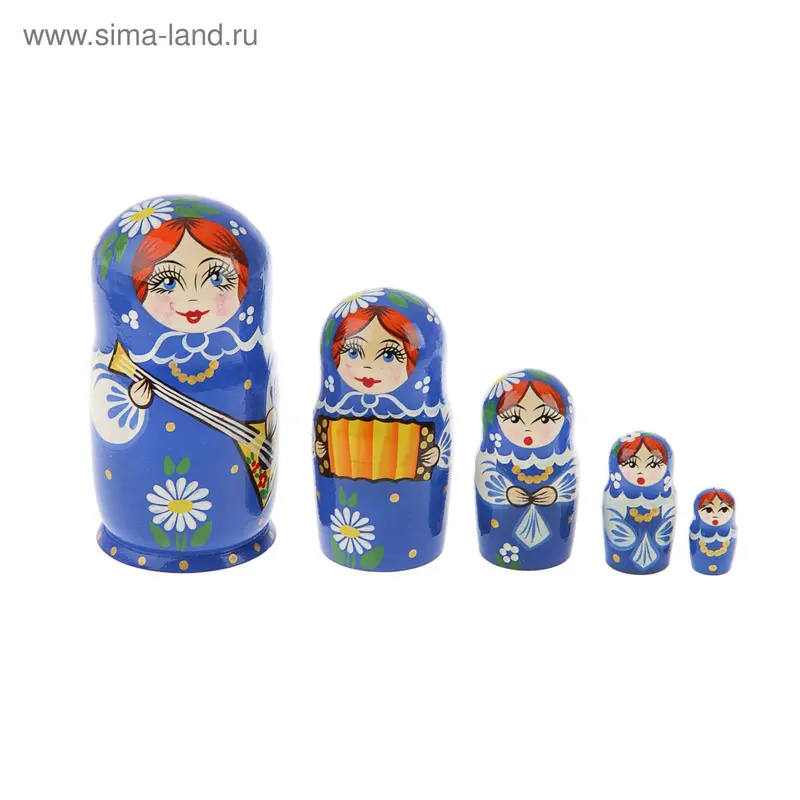 Матрешка 5 кукольная красная, с музыкальными инструментами