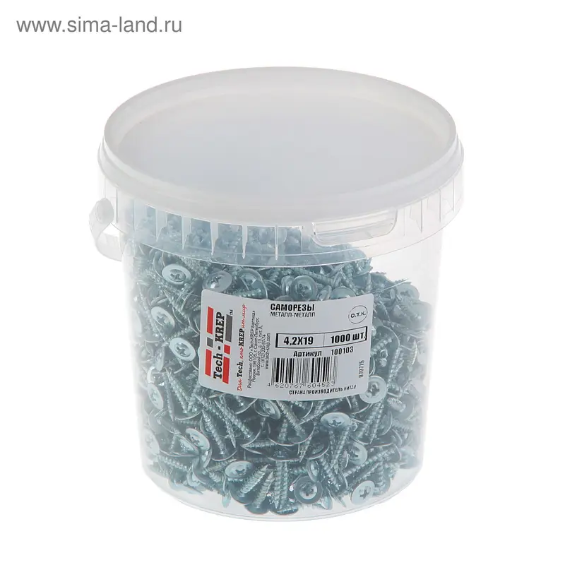Саморезы с прессшайбой TECH-KREP, ШСММ, 4.2х19 мм, острый, 1000 шт