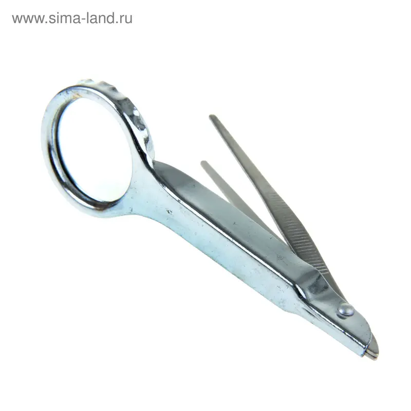 Лупа 8х, d=2.5 см, с пинцетом, металл, 10х3.5х1.3 см