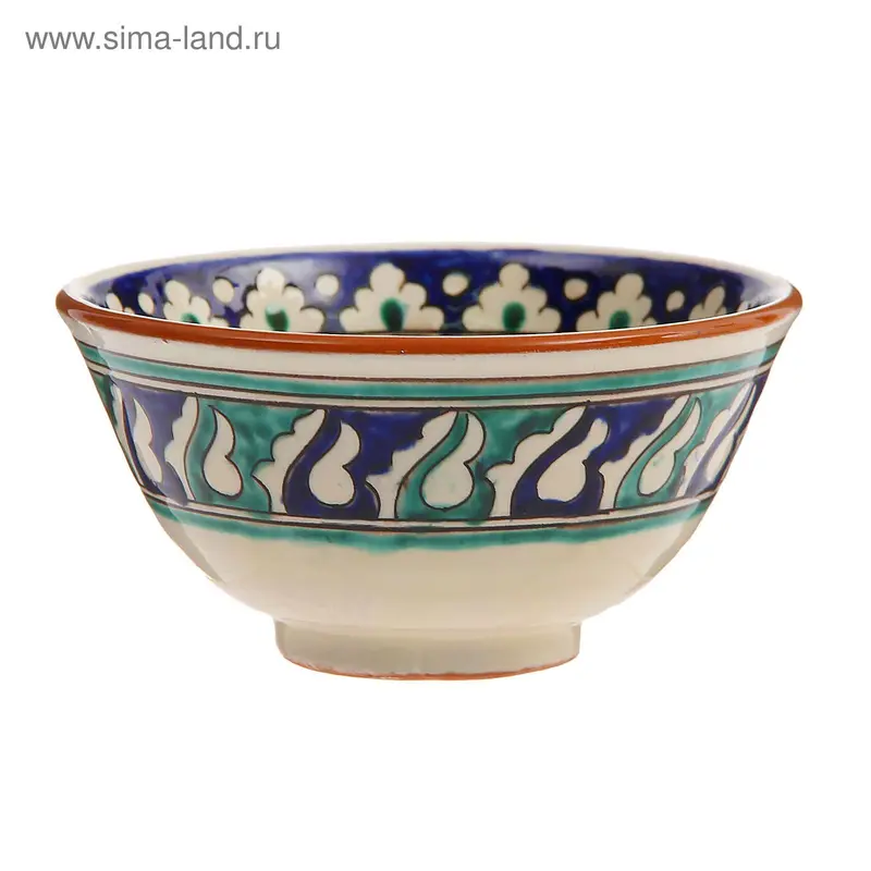 Пиала чайная большая, роспись Риштан, синяя