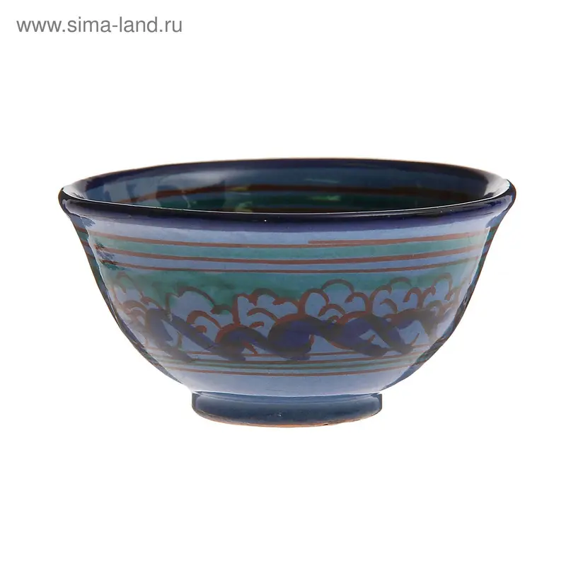 Пиала чайная малая 100 мл роспись Риштан, синяя, орнамент, микс