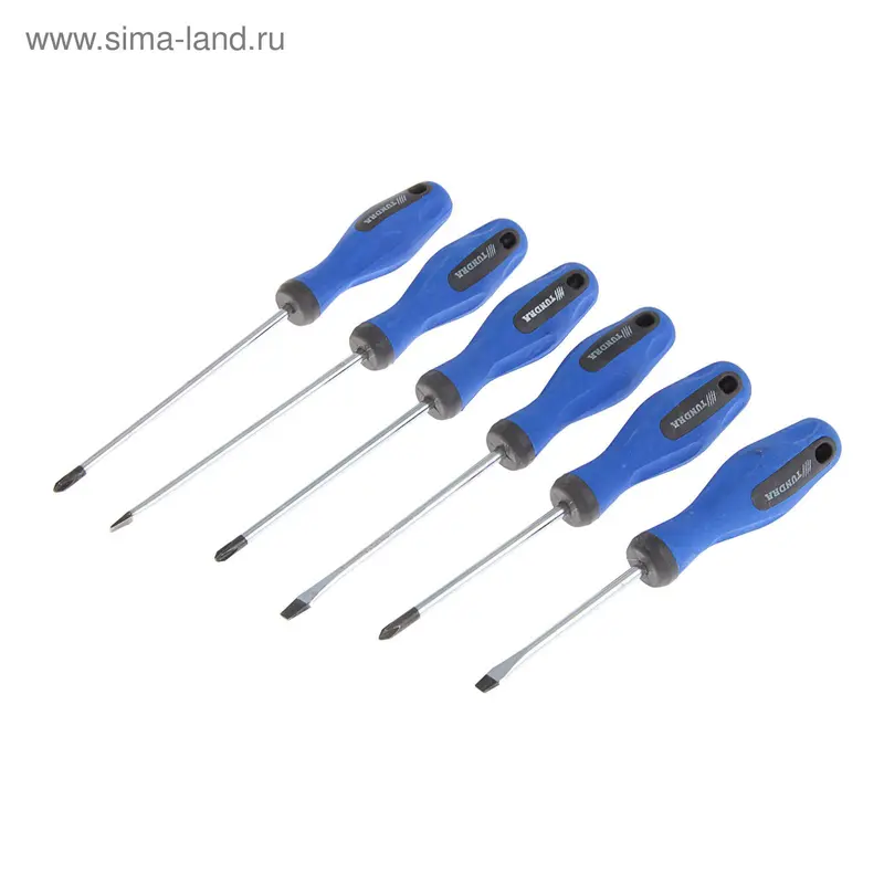 Набор отверток ТУНДРА, 6 предметов: 6х100 (+/-), 6х125 (+/-), 6х150 (+/-)