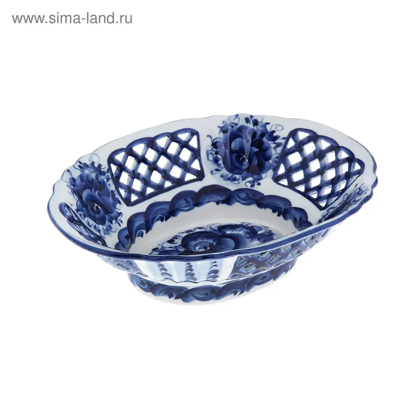 Конфетница овальная «Ажурная», гжель, кобальт