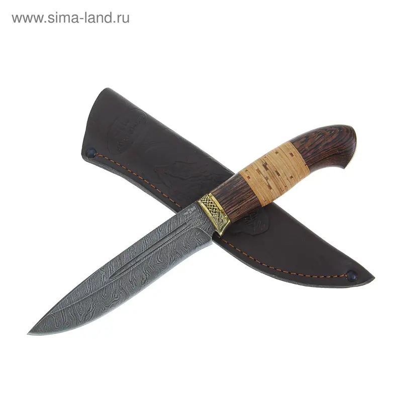 Нож "Охотник" (8605)д, рукоять-венге, береста, дамасская сталь
