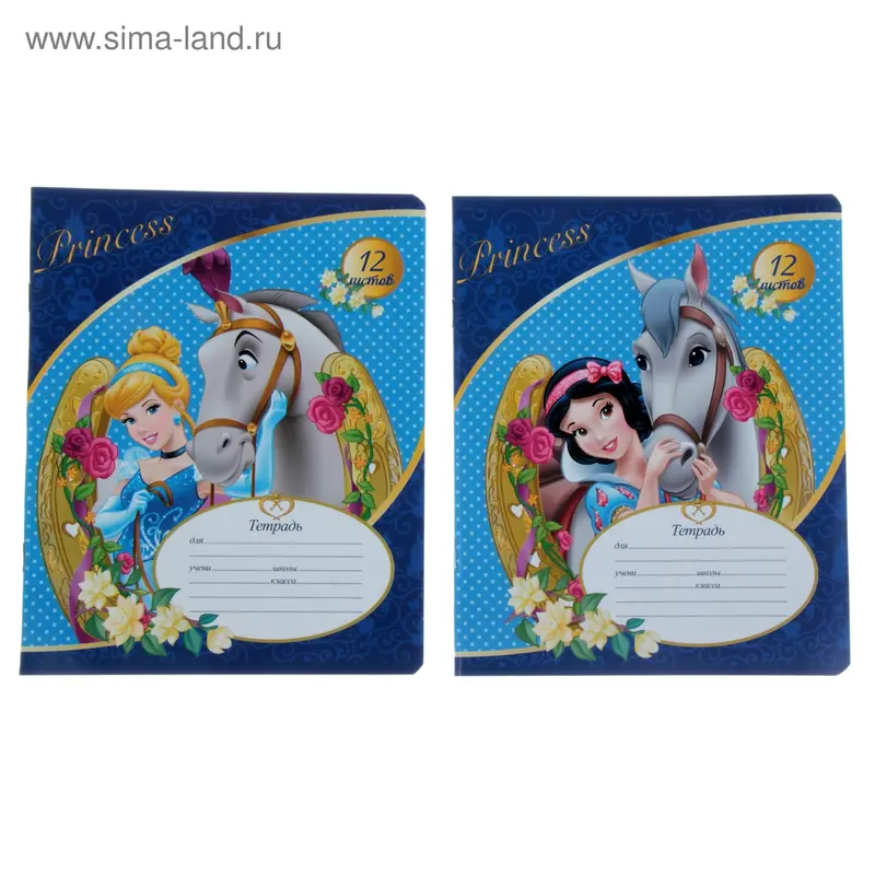 Тетрадь А5 12л клетка "Disney Принцессы" МИКС