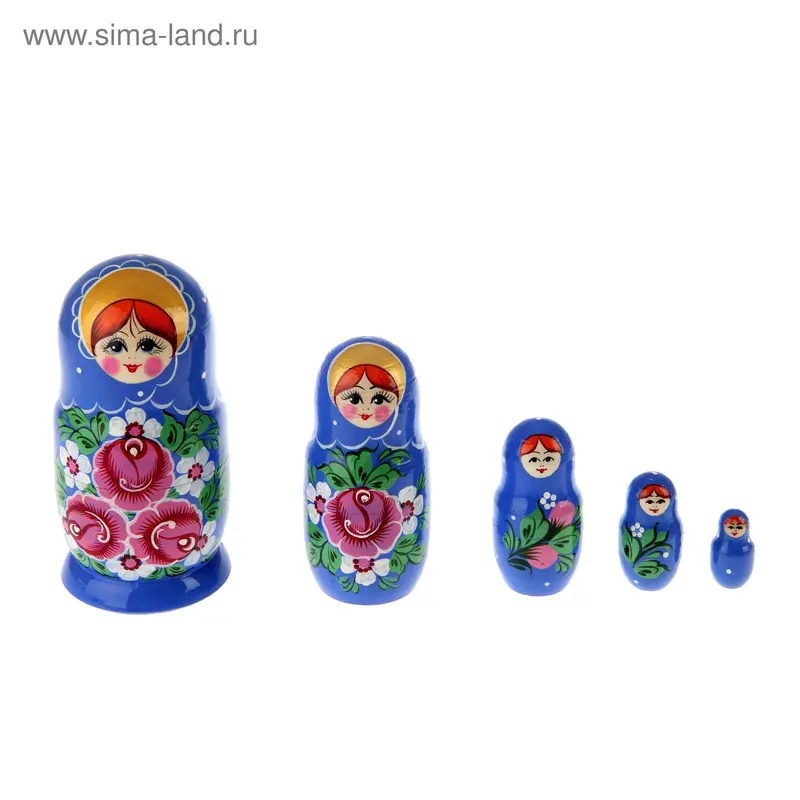 Матрешка "Цветы" голубая, 5 кукол, художественная роспись