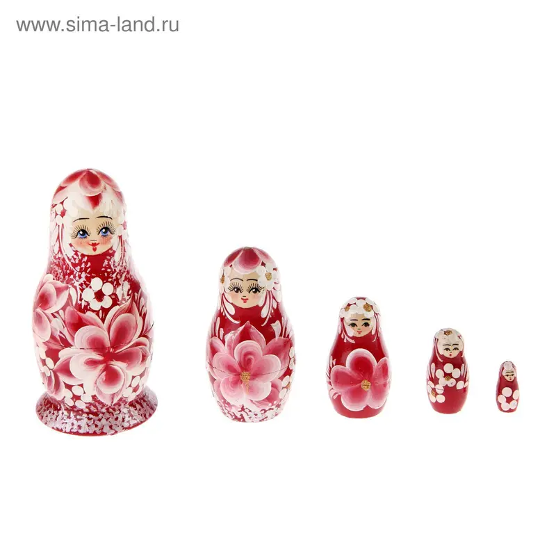Матрешка "Вятка" бордовая,5 кукол, художественная роспись
