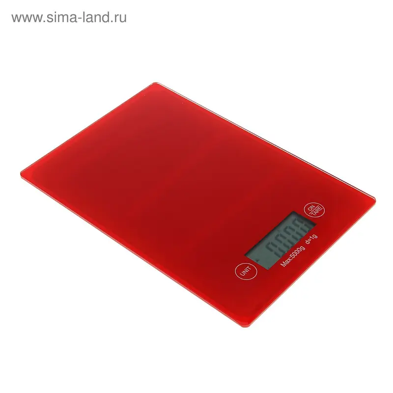 Весы электронные кухонные, до 5 кг, стекло, 2 ААА (не в компл.), красные