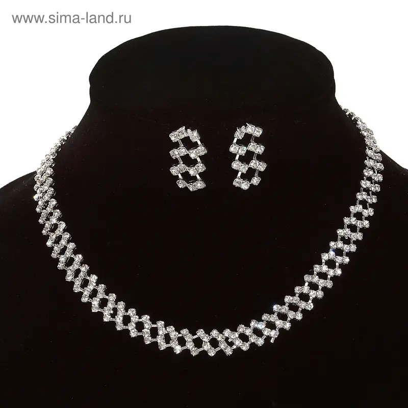 Набор 2 предмета: серьги, колье Wedding, шахматы, цвет белый в серебре