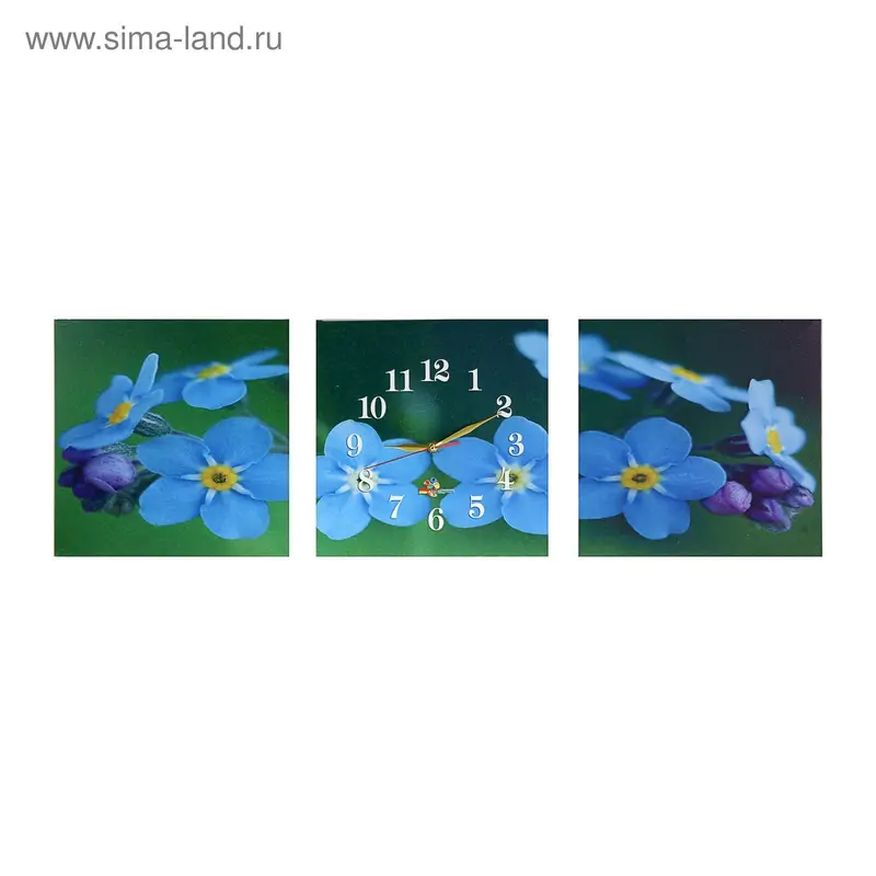 Часы-триптих модульные «Голубые цветы», 40 × 100 см