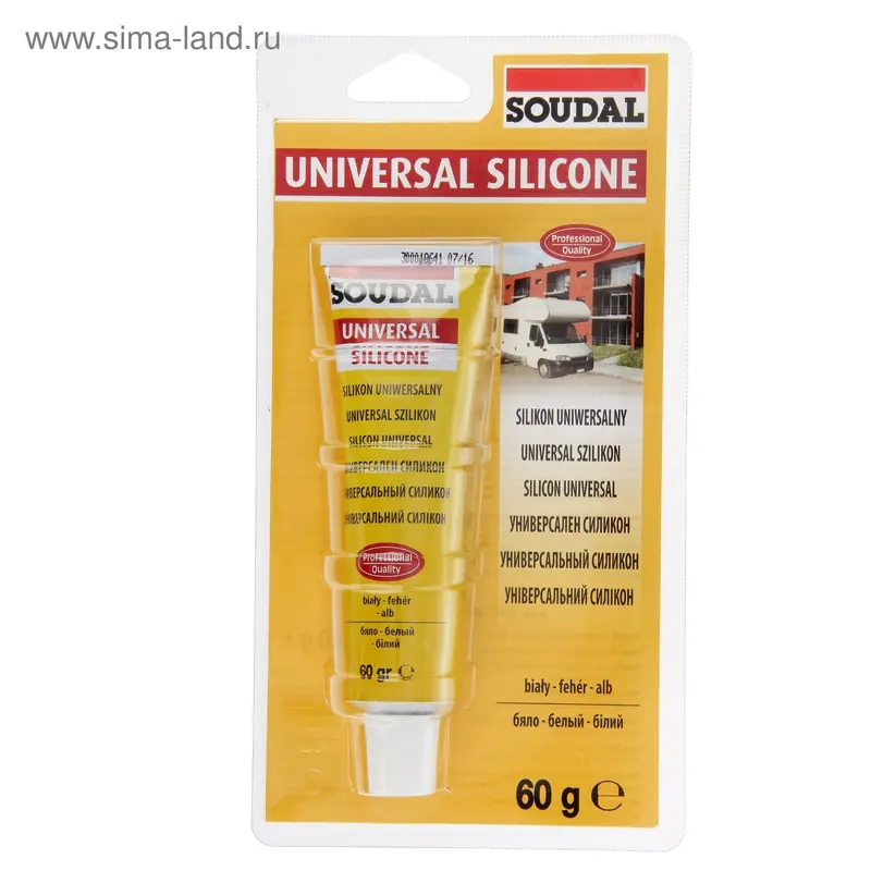 Герметик Soudal, силиконовый, универсальный, белый, 60 гр