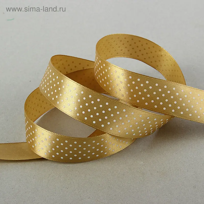 Лента атласная с рисунком 25мм×25м горох золотой