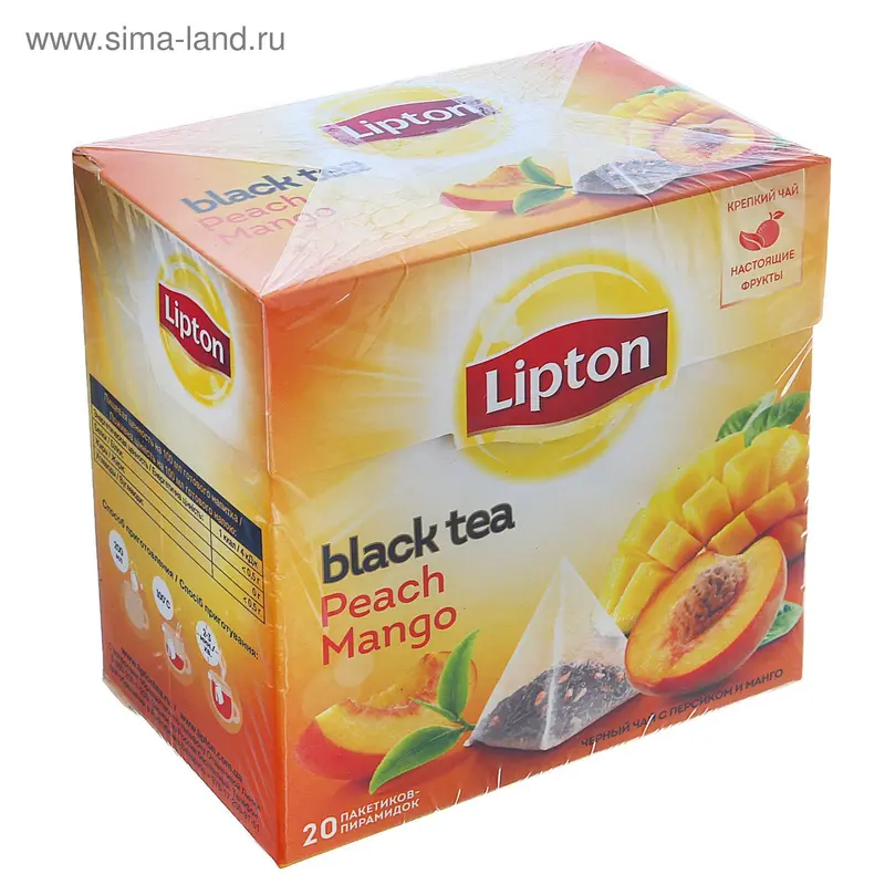Чай черный Lipton Peach Mango, пресик и манго, 20 пакетиков*1,8 г