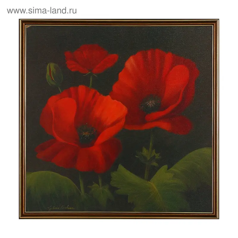 Картина "Маки на чёрном-1" 53х53см