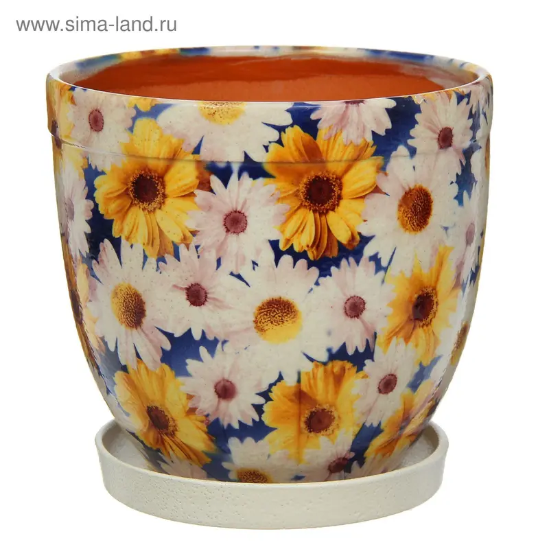 Горшок цветник 2,0л 109а-63н, ромашки синие