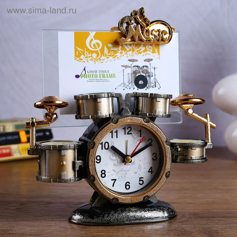 Часы будильник "Барабаны" с фоторамкой 20х6х21 см