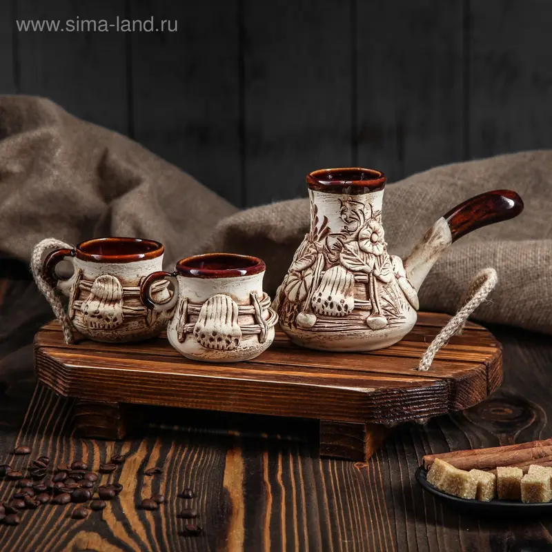 Кофейный набор "Лепка", 3 предмета: турка 0.25 л, 2 чашки 0.1 л