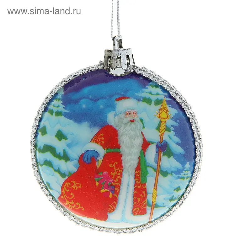 Медальон пластик d-7 см "Дед Мороз с мешком подарков"