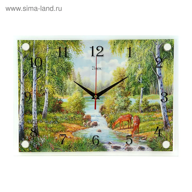 Часы настенные прямоугольные "Олени у реки", 25х35 см