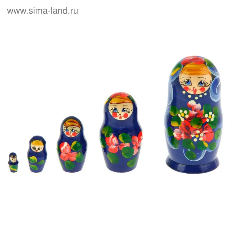 Матрешка "Розовые цветы", 5 кукольная