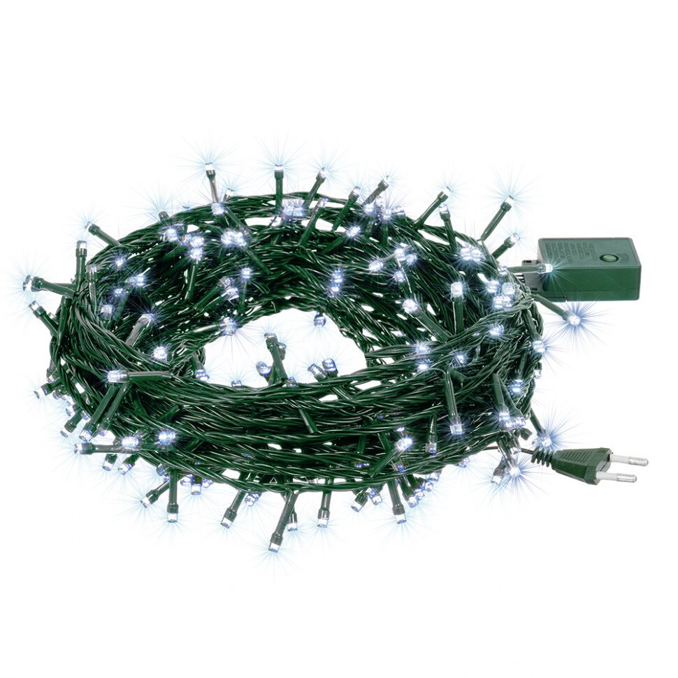 №25 Гирлянда уличная мерцающая 160 led 20 м зеленый провод d=3,3 мм IP65 7,2 W 220 V белая